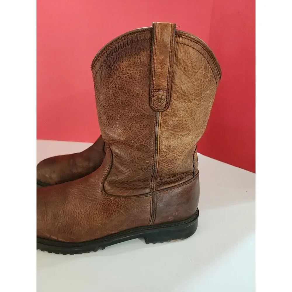 Ariat 12 D Mens Brown Leather Steel Toe Pull On Round Toe Boots